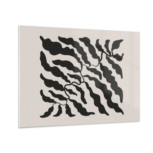 Schilderen op glas - Botanisch kunstwerk met organische zwarte bladeren - 70x50cm - Natuur van een vierkant - Moderne wanddecoratie voor woonkamer en slaapkamer ARTTOR