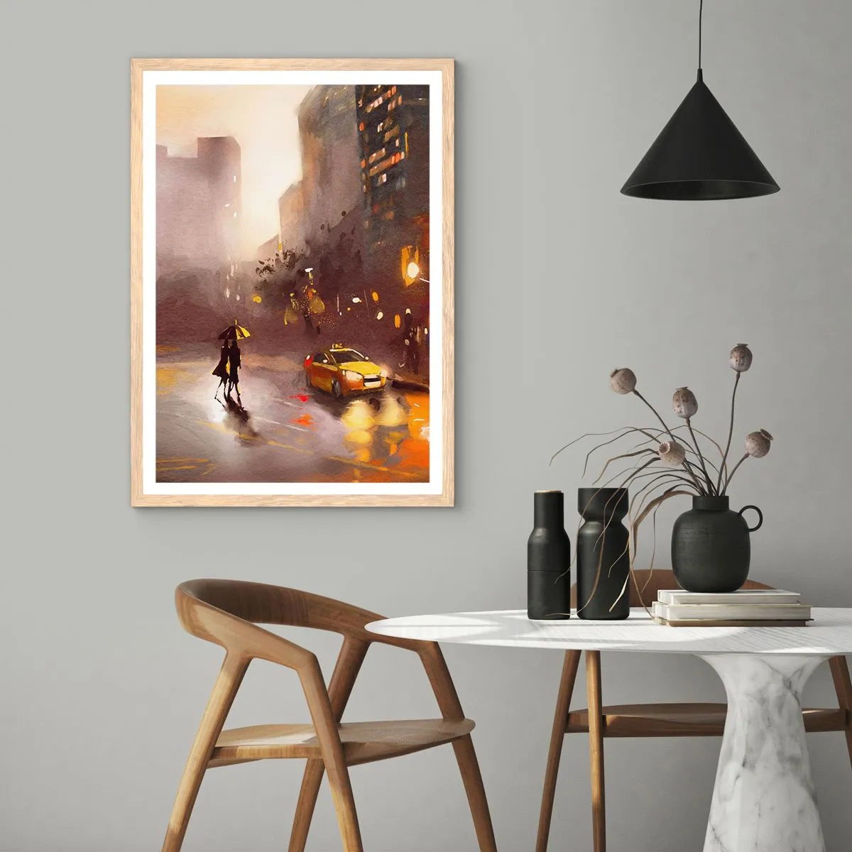 Een poster in een licht eiken lijst - In de lichten van New York - 50x70 cm
