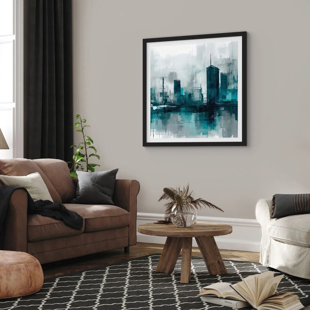 Poster in een zwarte lijst - Een stad in de kleur van regen - 50x50 cm