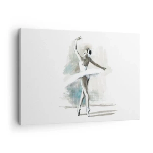 Schilderen op canvas - Een balletdanseres in een ballethouding tegen een achtergrond van delicate aquareltinten. - 70x50cm - Betoverd in een zwaan - Moderne wanddecoratie voor woonkamer en slaapkamer ARTTOR