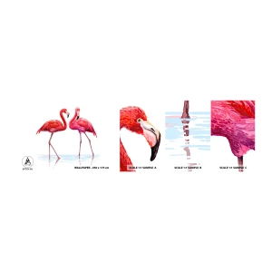 Fotobehang Monster Zelfklevend Deluxe Sticker - Roze randez-vous - Flamingo's, Vogels, Deel - 100x30 cm