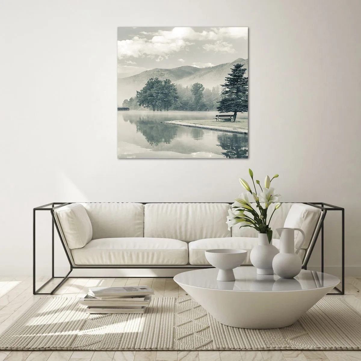 Schilderen op glas - Het meer slaapt nog - 60x60 cm