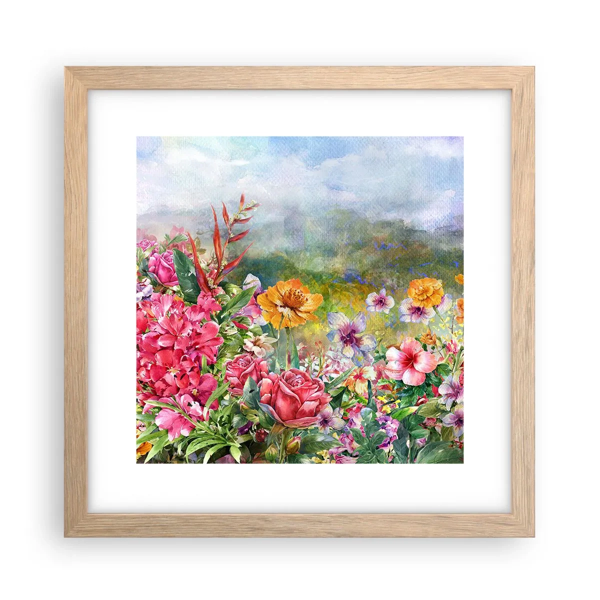 Een poster in een licht eiken lijst - Een tuin die gek is geworden - 30x30 cm