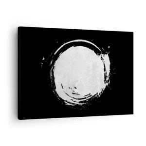 Schilderen op canvas - Een witte cirkel op een zwarte achtergrond in minimalistische stijl. - 70x50cm - Goede weg - Moderne wanddecoratie voor woonkamer en slaapkamer ARTTOR