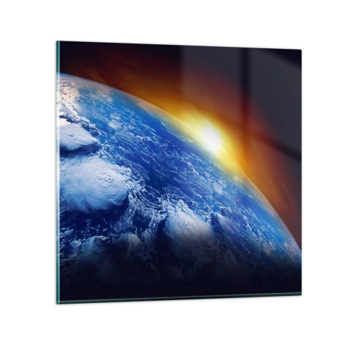 Schilderen op glas - Zonsopgang boven de blauwe planeet - 70x70 cm