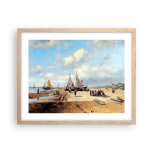 Een poster in een licht eiken lijst - Na een geslaagde vangst - 50x40 cm