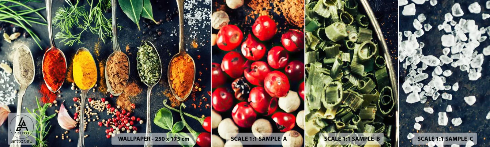 Fotobehang Staaltje Standard Eco - Culinaire magie - Specerijen, Kruiden, Keuken - 100x30 cm