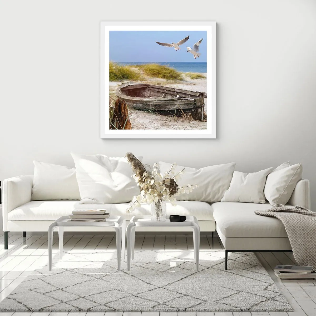 Poster in een witte lijst - Badend in de wind - 30x30 cm