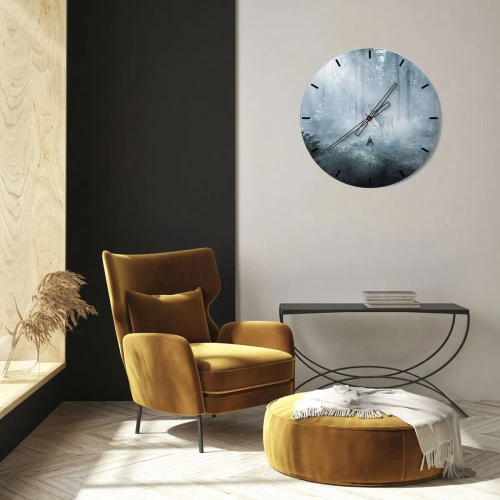 Wandklok - Klok - Een hert staat in de mist te midden van een hoog bos - 30x30cm - Ochtendbezoek aan het landgoed - Moderne wanddecoratie voor woonkamer, keuken en slaapkamer ARTTOR
