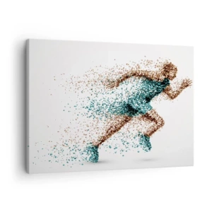 Schilderen op canvas - Een dynamische hardloopfiguur bestaande uit kleine deeltjes - 70x50cm - Het leven is een vlucht - Moderne wanddecoratie voor woonkamer en slaapkamer ARTTOR