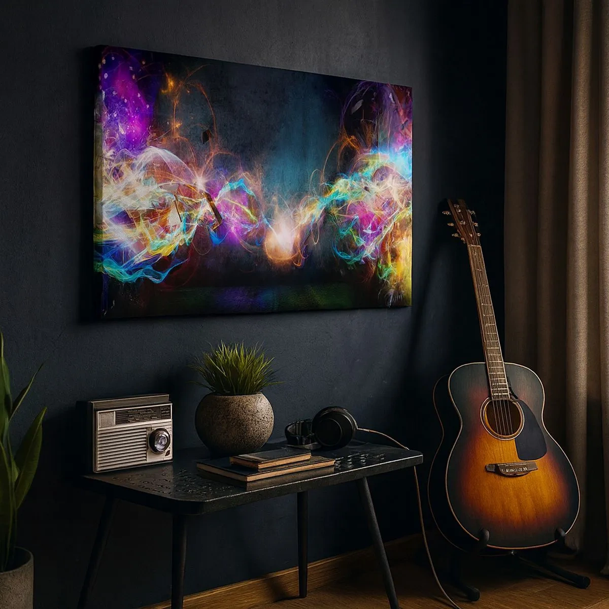 Schilderen op canvas - Kleurrijke lichtflitsen in een abstracte compositie - 70x50cm - Met vreugde tegen het donker - Moderne wanddecoratie voor woonkamer en slaapkamer ARTTOR