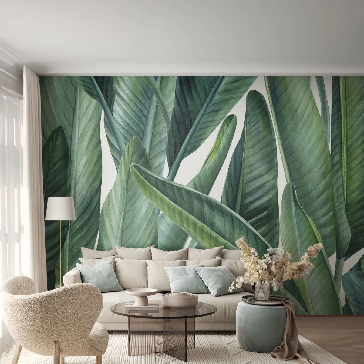 Fotobehang Premium Canvas - Groen zelf - Groene bladeren, Tropische plant, Natuur - 400x280 cm