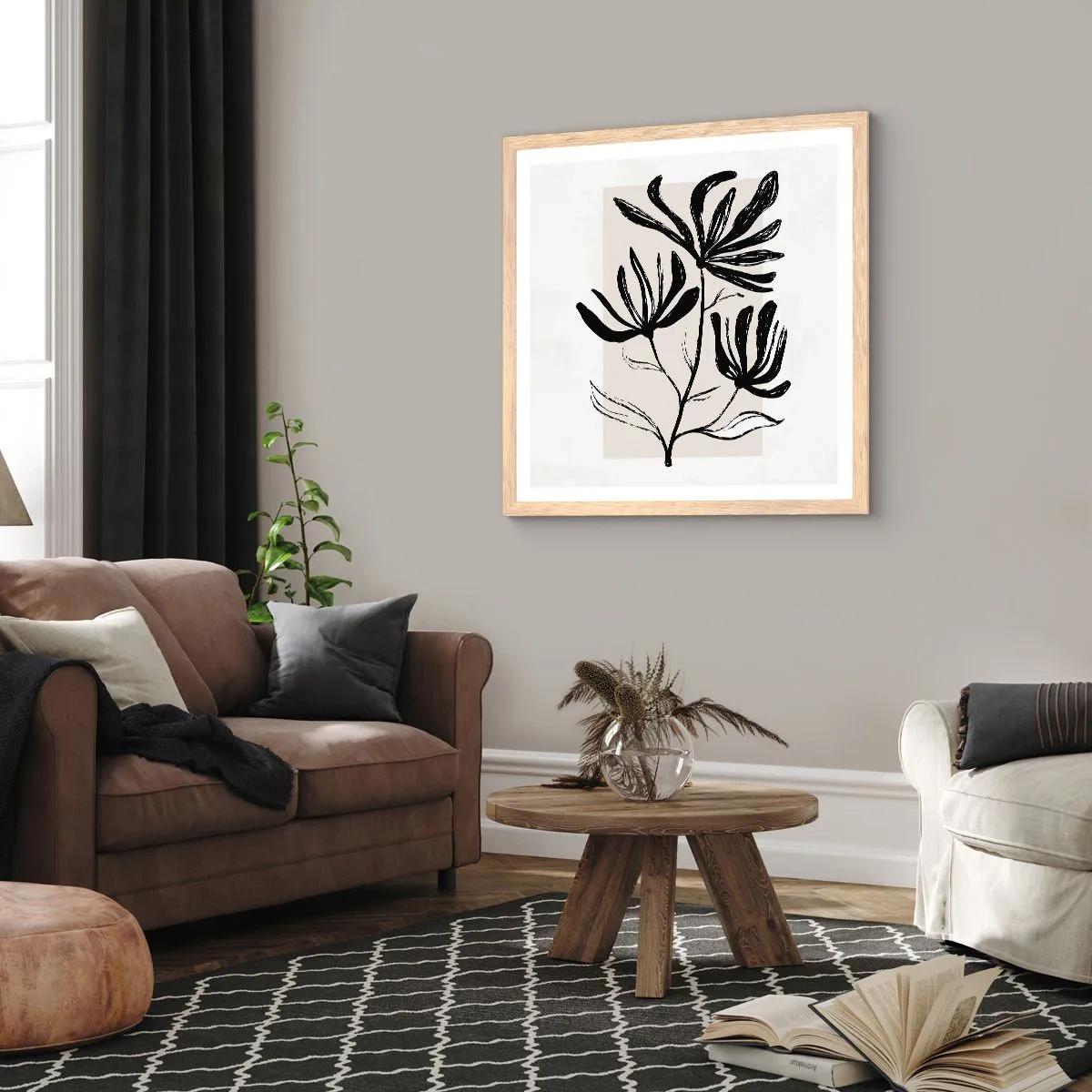 Een poster in een licht eiken lijst - Schets voor het herbarium - 30x30 cm