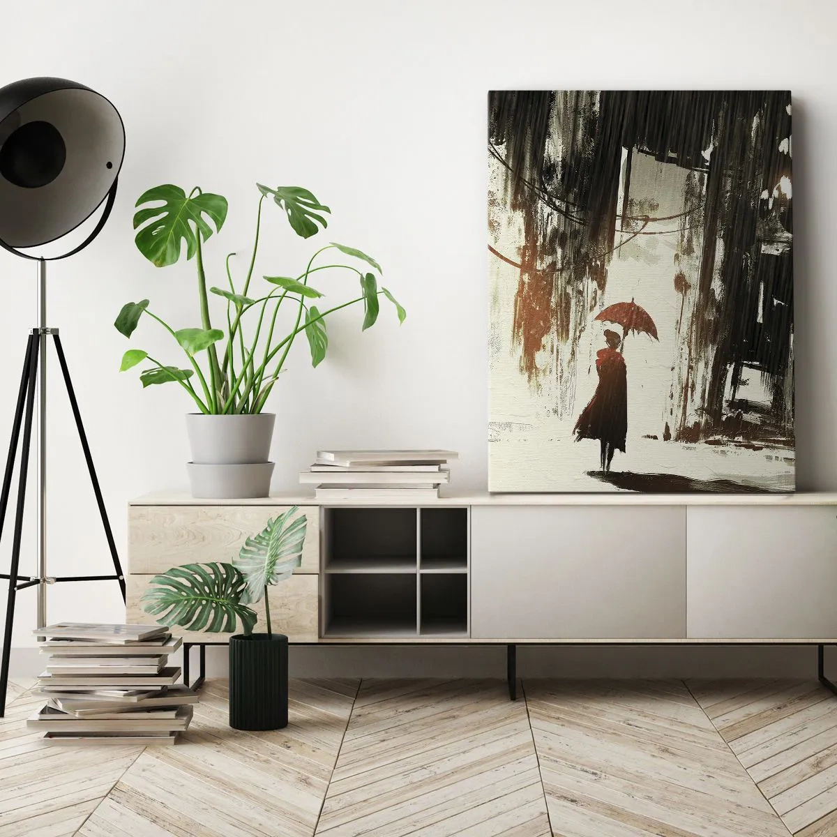 Schilderen op canvas - De poëzie van de rode paraplu - 45x80 cm