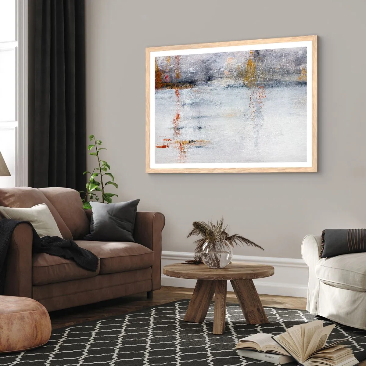 Een poster in een licht eiken lijst - Achter de luchtgordijn - 100x70 cm