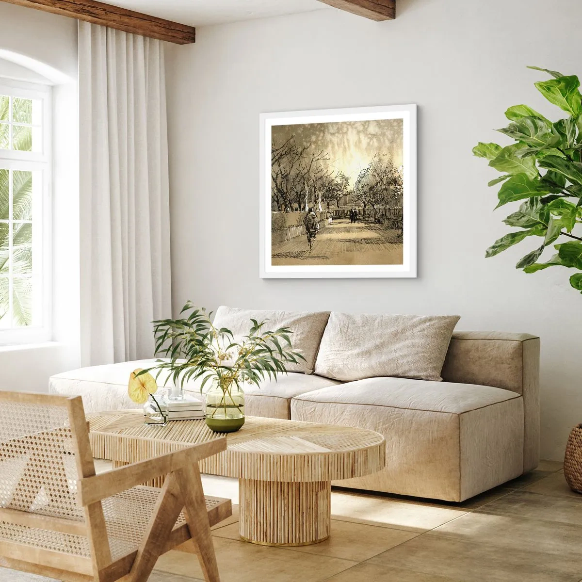Poster in een witte lijst - Een moment gestopt met een veer - 50x50 cm