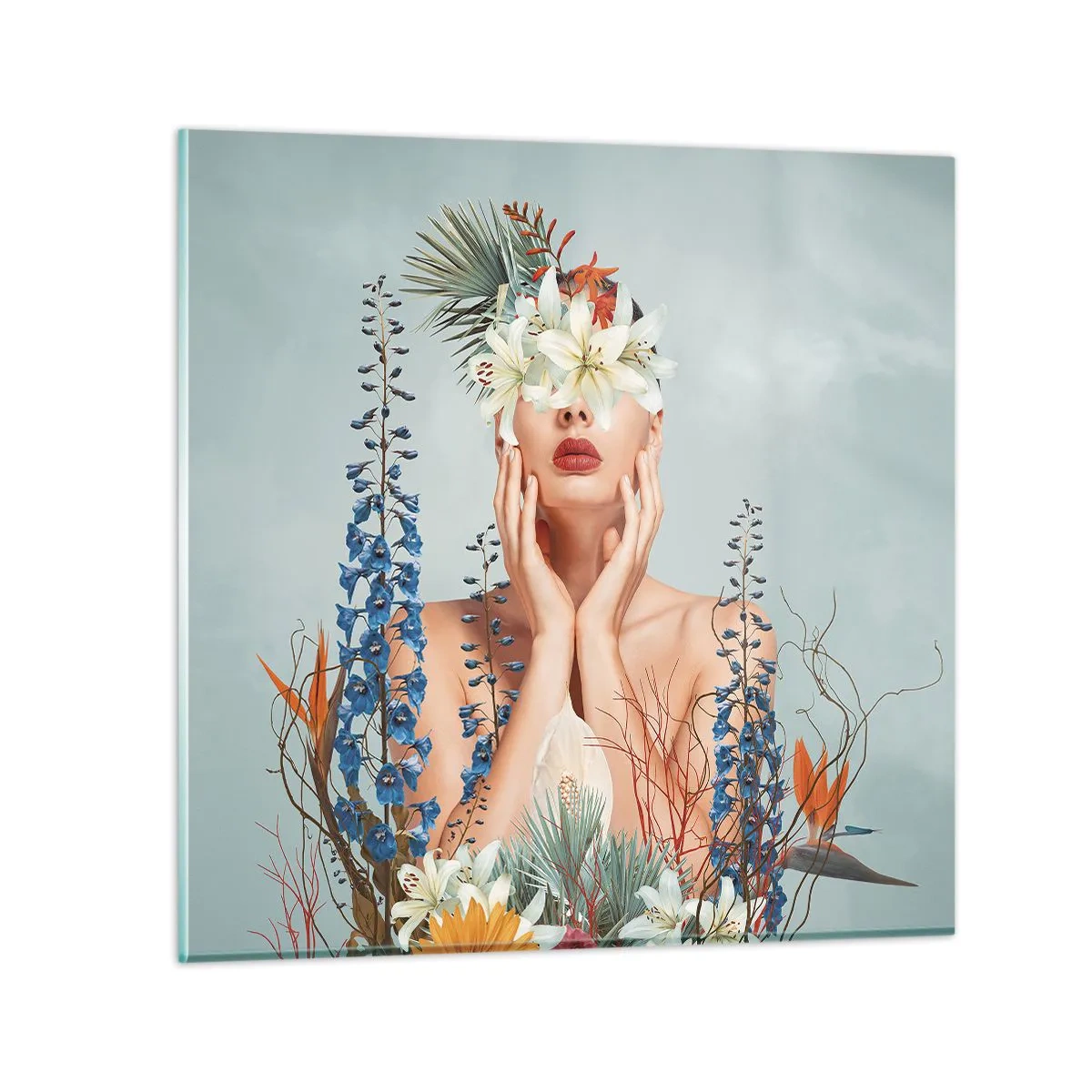 Schilderen op glas - Vrouw - bloem - 30x30 cm