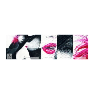 Fotobehang Monster Zelfklevend Deluxe Sticker - Altijd een geheim - Vrouw In Een Hoed, Het gezicht van de vrouw, rode lippen - 100x30 cm