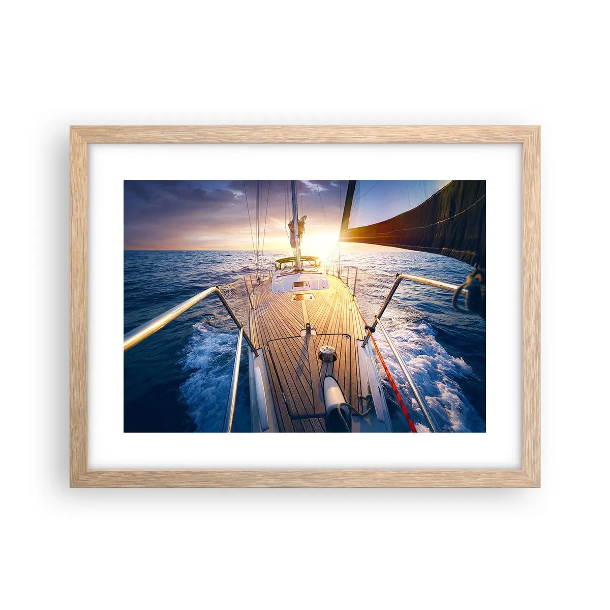 Een poster in een licht eiken lijst - Lopend op de golven - 40x30 cm