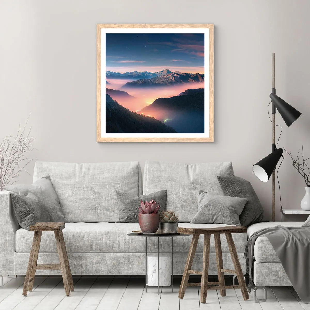 Een poster in een licht eiken lijst - Licht in de dalen - 40x40 cm