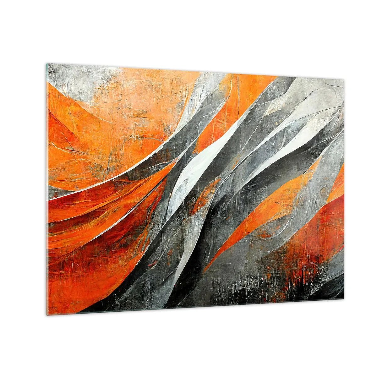 Schilderen op glas - Abstracte strepen in tinten oranje en grijs - 70x50cm - Hitte en koude - Moderne wanddecoratie voor woonkamer en slaapkamer ARTTOR