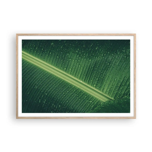 Een poster in een licht eiken lijst - De structuur van groen - 100x70 cm