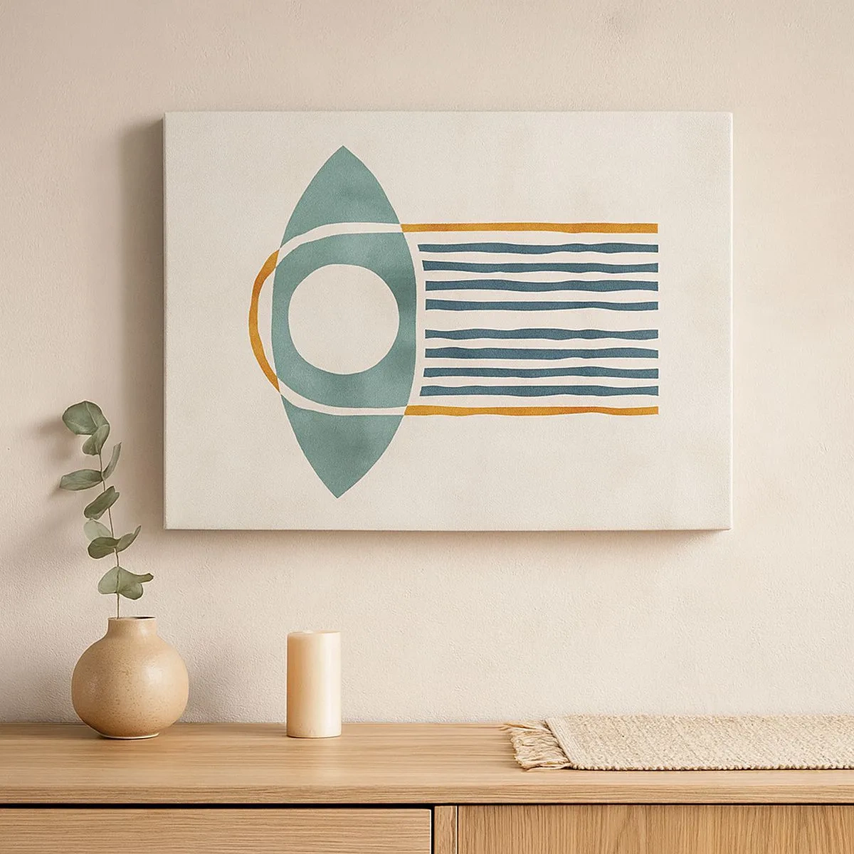 Schilderen op canvas - Geometrisch patroon in tinten groen en oranje - 70x50cm - Tekens en rituelen - Moderne wanddecoratie voor woonkamer en slaapkamer ARTTOR