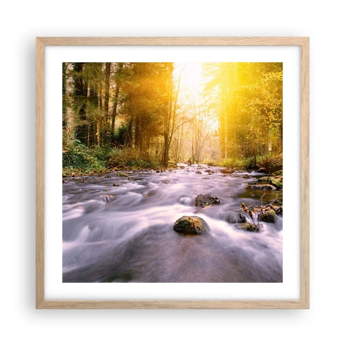 Een poster in een licht eiken lijst - Malachiet in een zilveren en gouden lijst - 50x50 cm