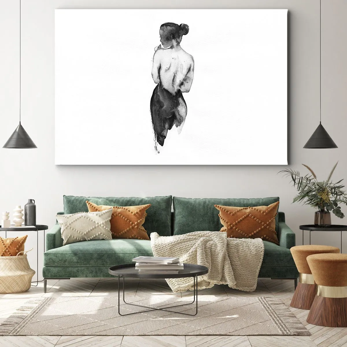 Schilderen op canvas - De figuur van een vrouw vastgelegd in subtiele waterverf - 70x50cm - Bij haar verdwijnt de wereld - Moderne wanddecoratie voor woonkamer en slaapkamer ARTTOR