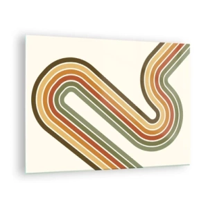 Schilderen op glas - Geometrische abstractie in retrostijl met golvende lijnen - 70x50cm - Zigzag naar het doel - Moderne wanddecoratie voor woonkamer en slaapkamer ARTTOR