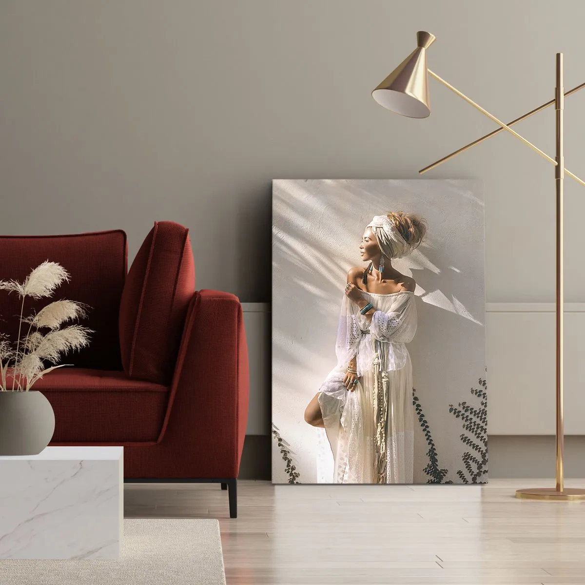 Schilderen op canvas - De zon en het meisje - 55x100 cm