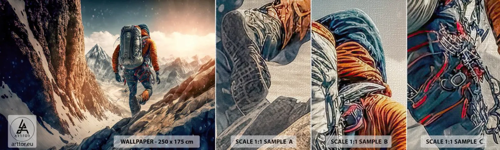 Fotobehang Monster Premium Canvas - Eenzame strijder - Alpen, Klimmen, Bergen - 100x30 cm