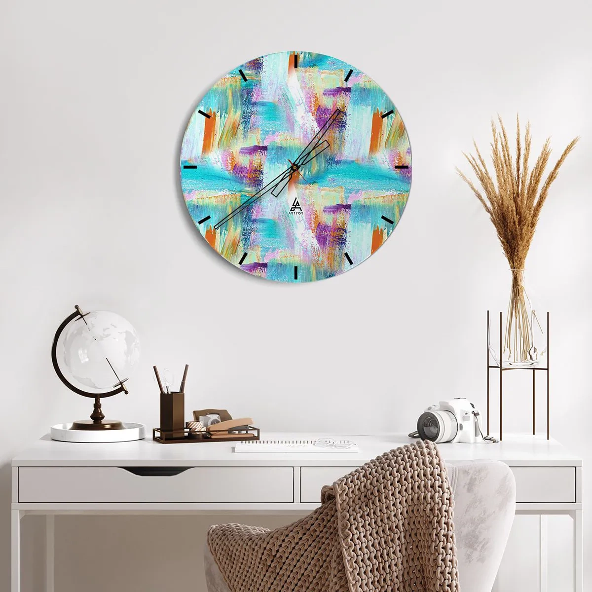 Wandklok - Klok - Abstracte verfstreken in levendige kleuren - 30x30cm - Vrolijk vlekkerig en besmeurd - Moderne wanddecoratie voor woonkamer, keuken en slaapkamer ARTTOR