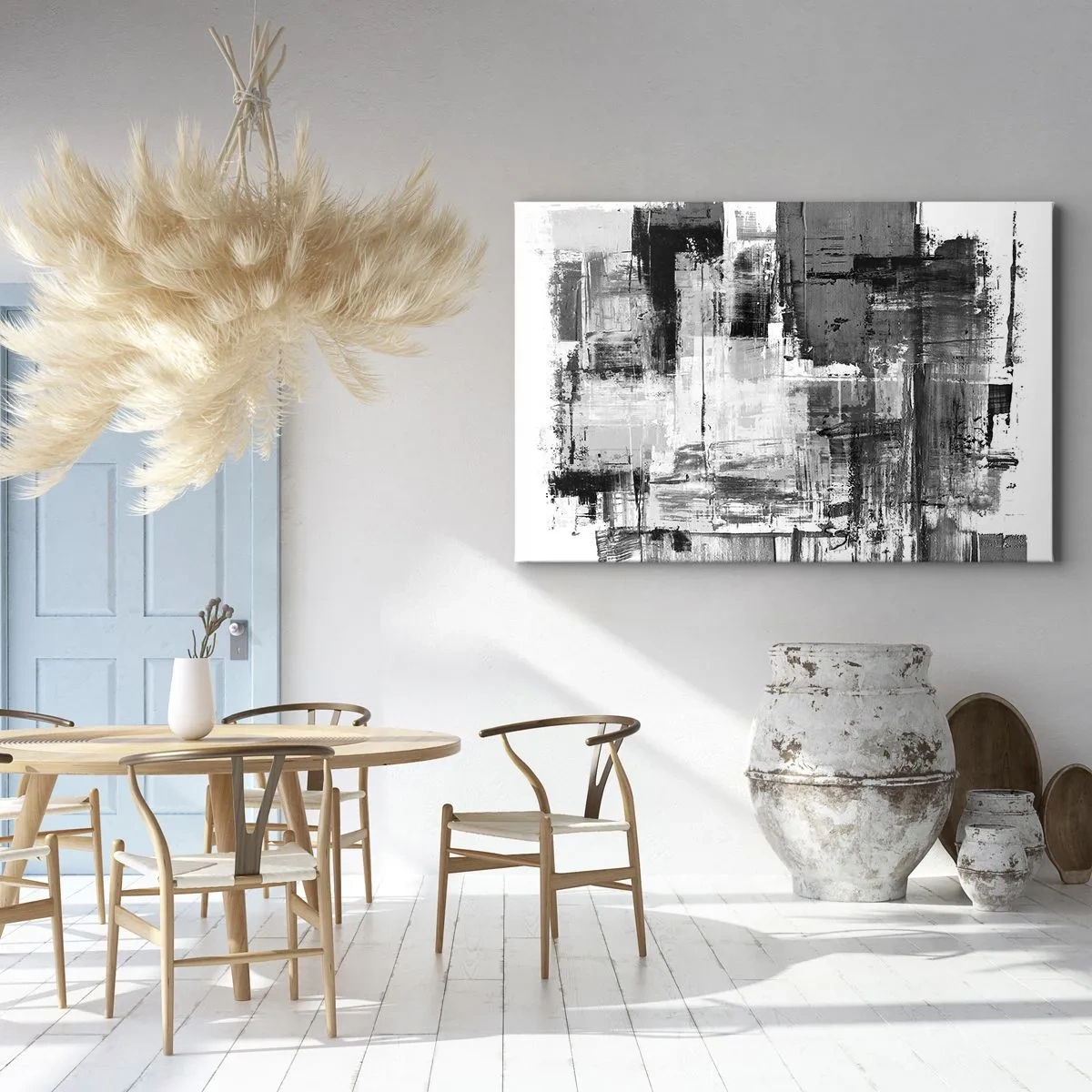 Schilderen op canvas - Abstracte compositie in zwart, wit en grijs - 70x50cm - Grijs is prachtig - Moderne wanddecoratie voor woonkamer en slaapkamer ARTTOR