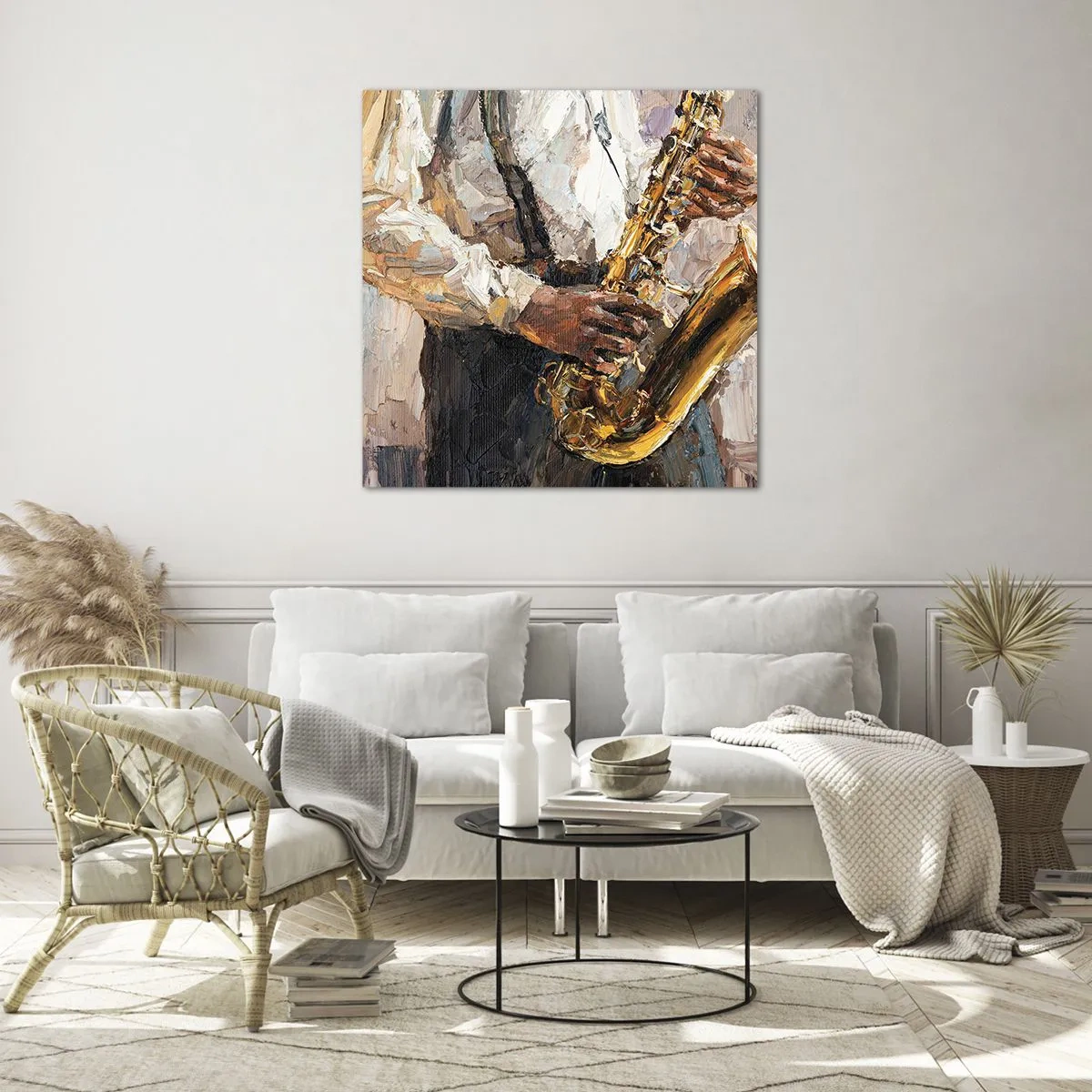 Schilderen op glas - Tijd om te solo te spelen - 70x70 cm