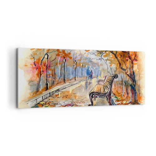 Schilderen op canvas - Samen wandelen in de herfst - 120x50 cm