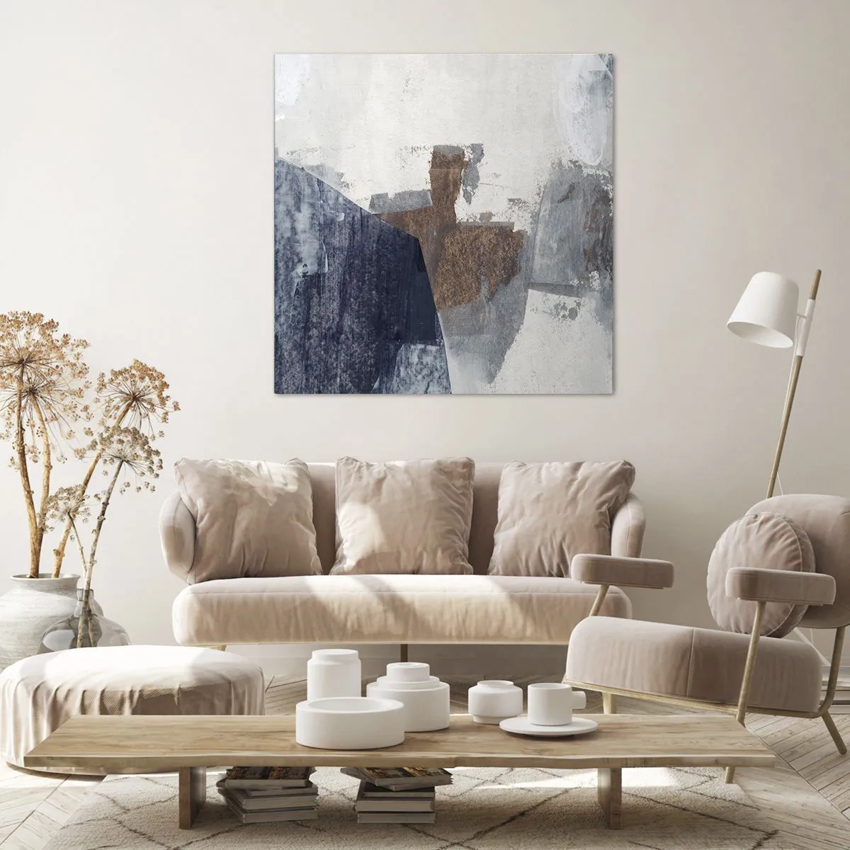 Schilderen op canvas - Blauwe en bruine vormen - 30x30 cm