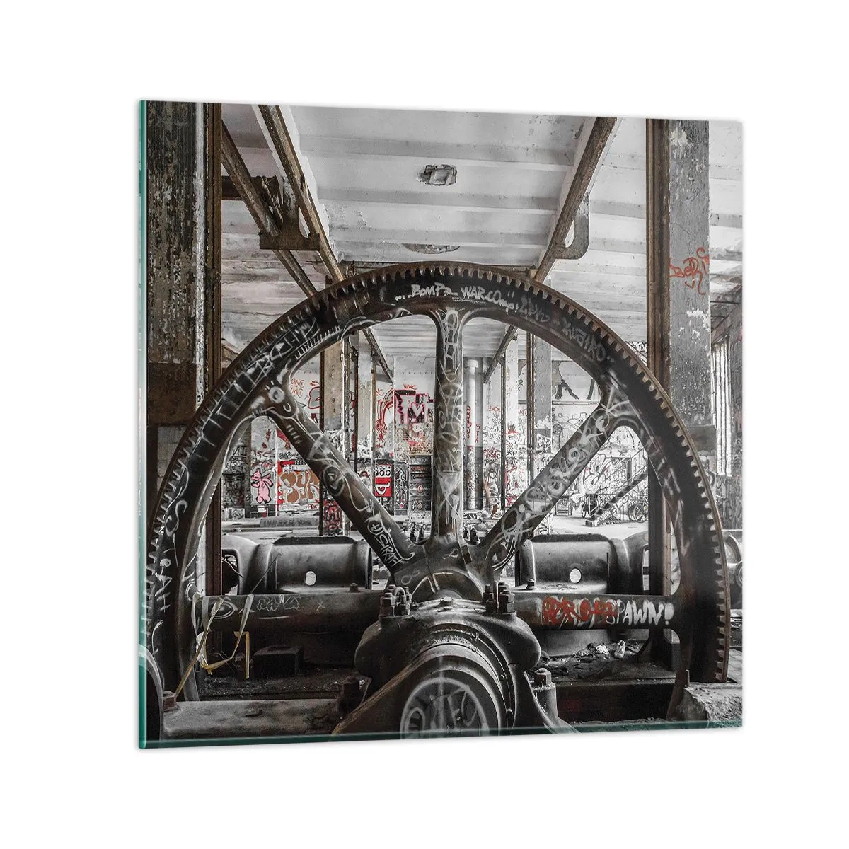 Schilderen op glas - Het geheime leven van de fabriek - 70x70 cm