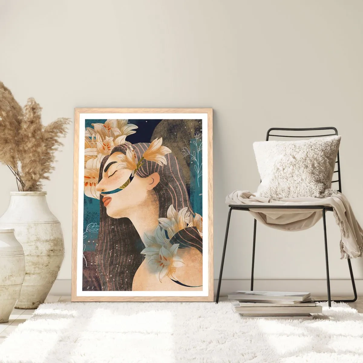 Een poster in een licht eiken lijst - Een sprookje over een prinses met lelies - 40x50 cm