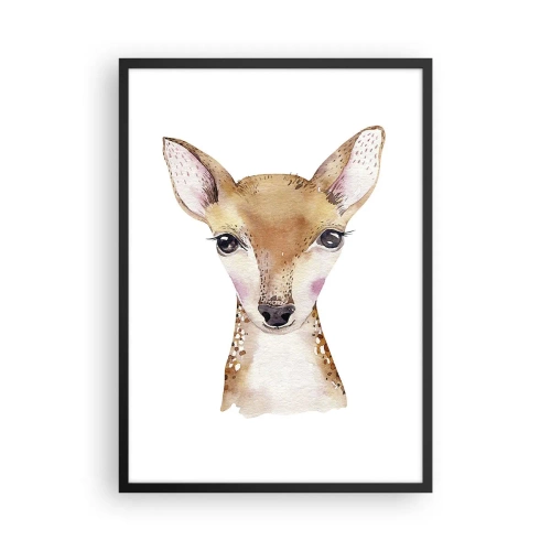Poster in een zwarte lijst - Aquarelportret van een jong hert op een witte achtergrond - 50x70cm - De aard van onschuld - Moderne wanddecoratie voor woonkamer en slaapkamer ARTTOR