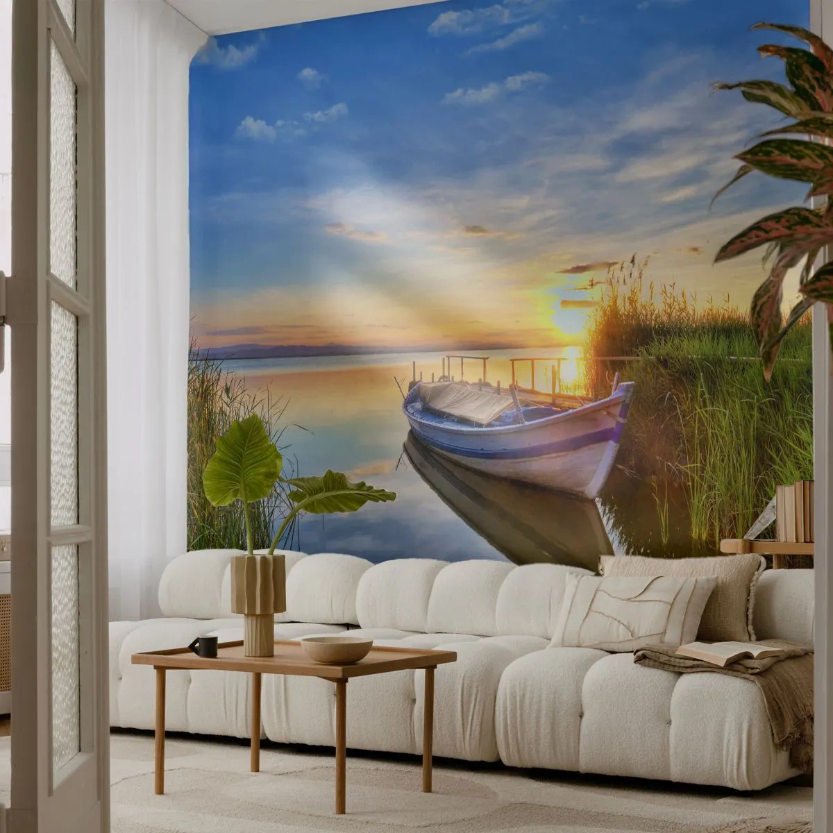 Zelfklevend Fotobehang Deluxe Sticker - Baai van vervulde dromen - Landschap, Meer, Łódź - 250x175 cm