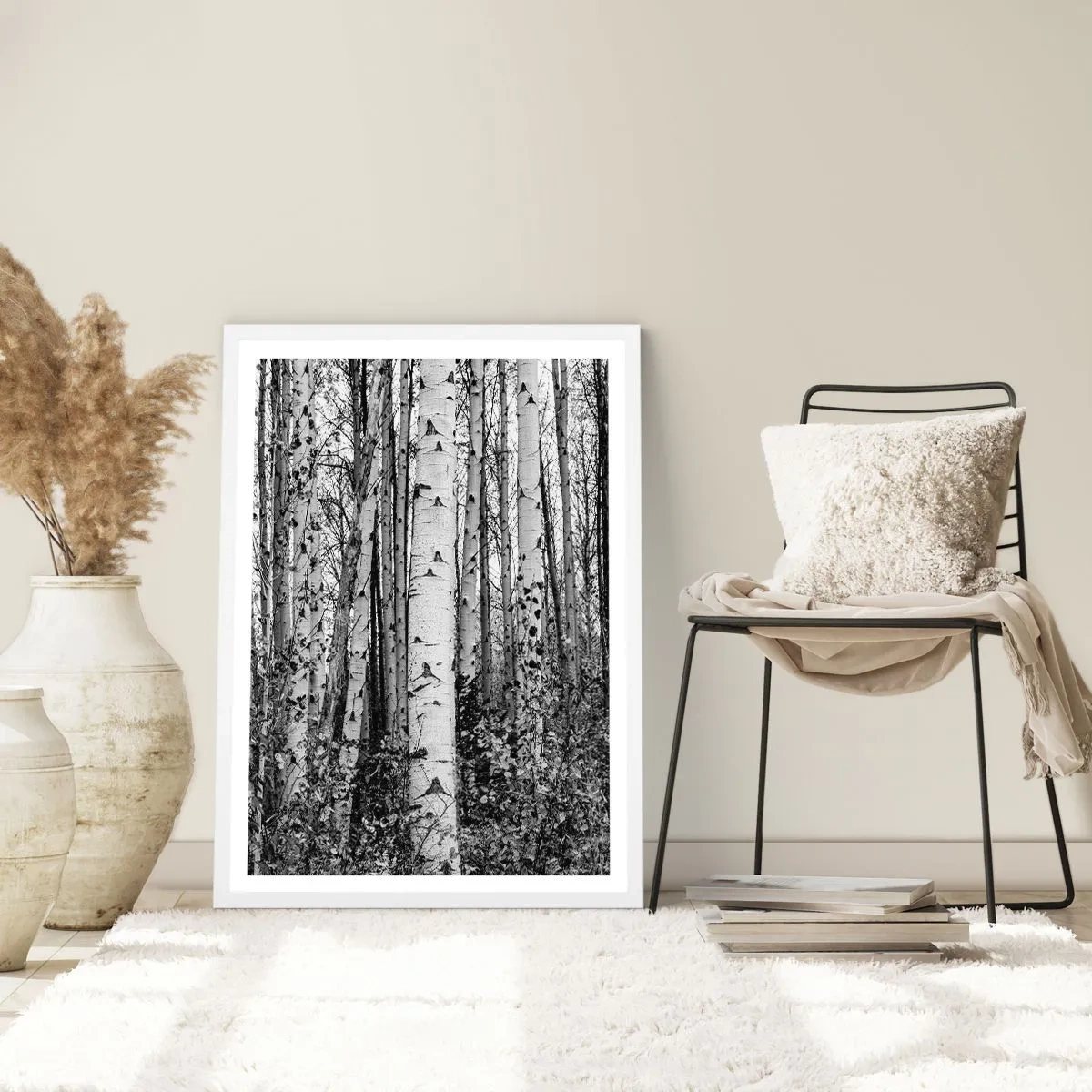 Poster in een witte lijst - Berken colonnade - 50x70 cm