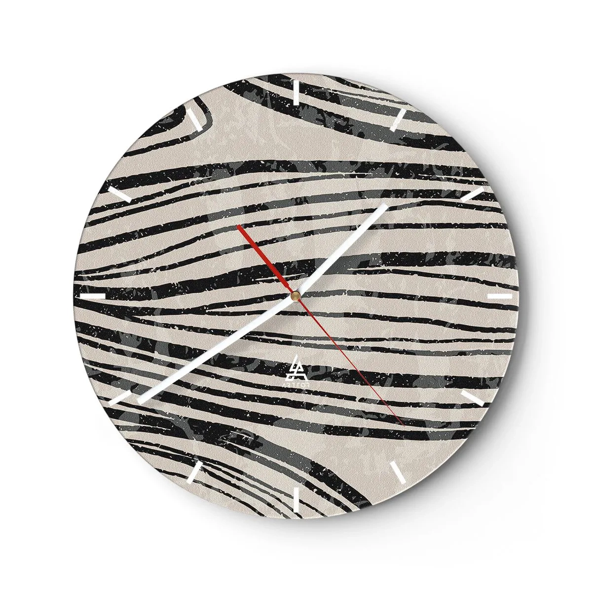 Wandklok - Klok - Zwarte lijnen op een beige achtergrond in een ritmische opstelling - 30x30cm - Lijnoverstromingsvlakte - Moderne wanddecoratie voor woonkamer, keuken en slaapkamer ARTTOR