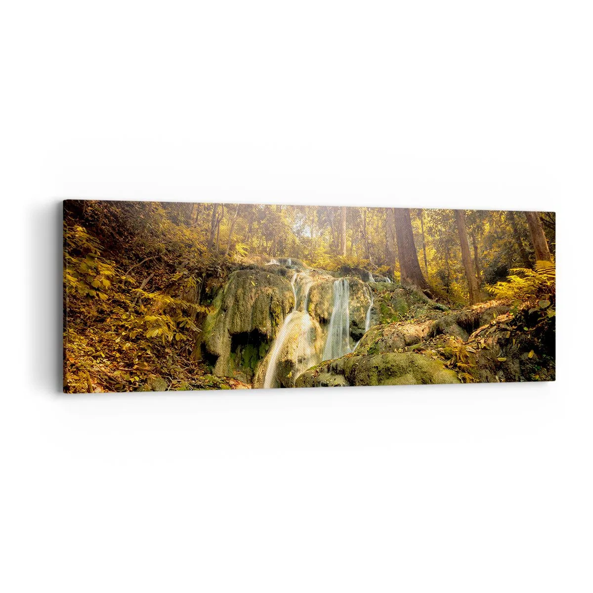 Schilderen op canvas - Boscascade in het groen - 90x30 cm