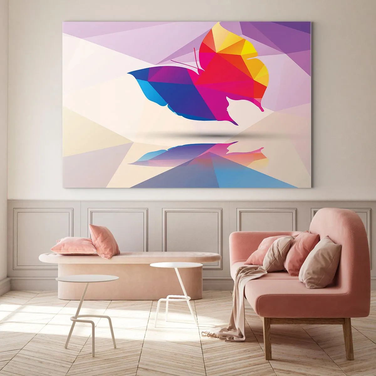 Schilderen op glas - Vlinder regenboog - 100x70 cm