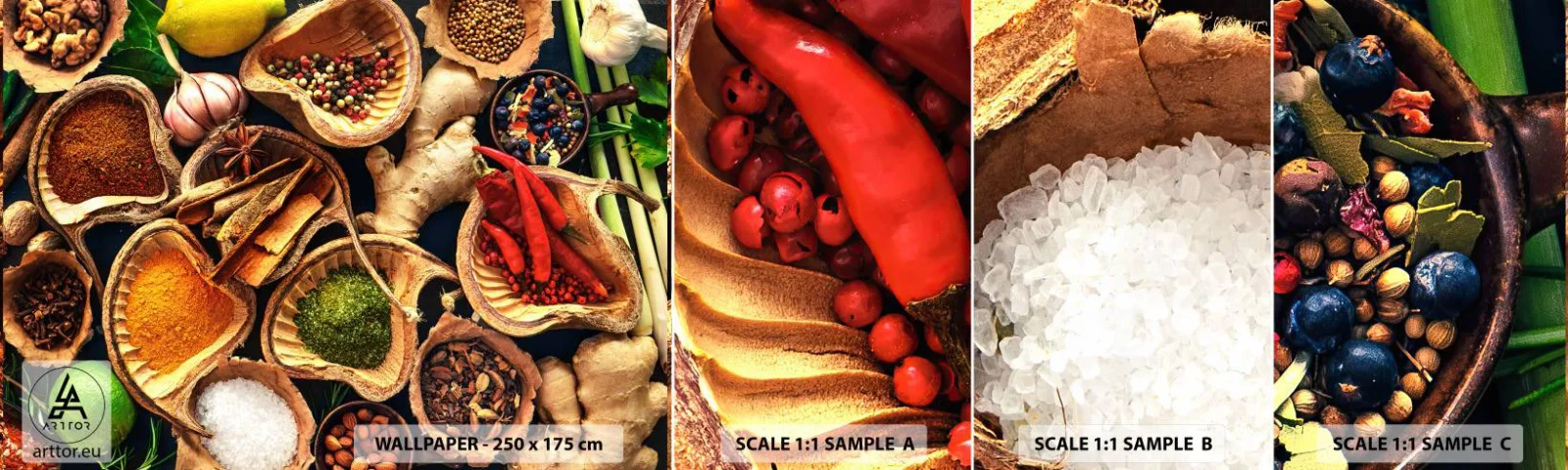 Fotobehang Monster Zelfklevend Deluxe Sticker - Neem wat je wilt - Gastronomie, Gedroogde kruiden, Specerijen - 100x30 cm