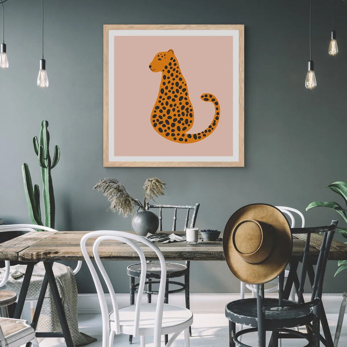 Een poster in een licht eiken lijst - Luipaardprint is een modieus print - 40x40 cm