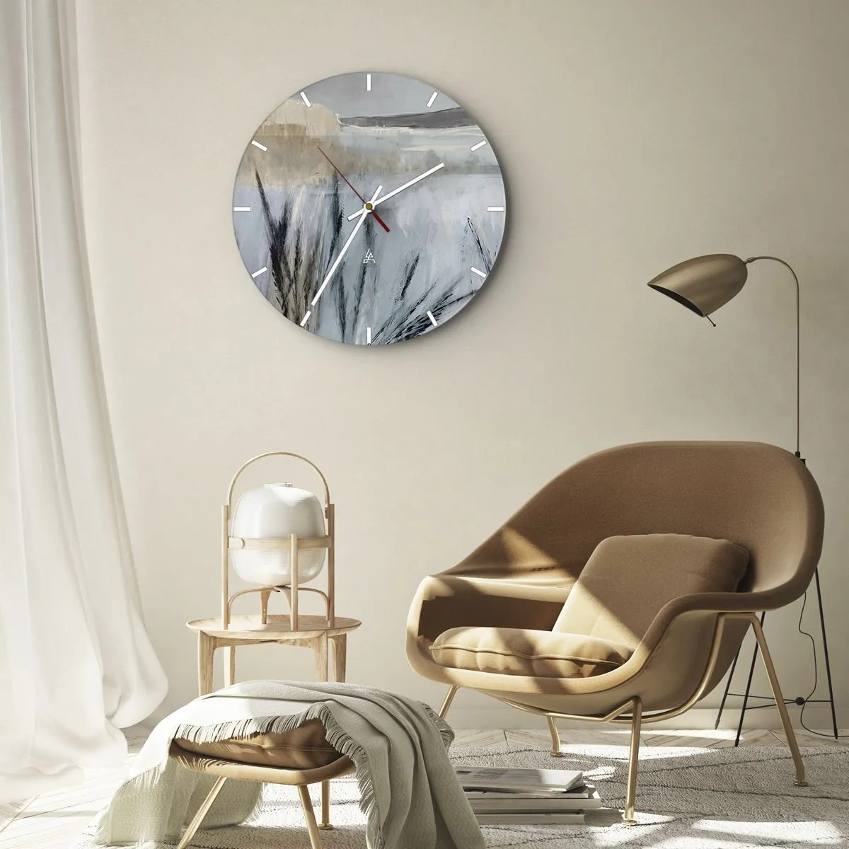 Wandklok - Klok - Een schilderachtige visie op een winterveld met pastelkleurige grassen - 30x30cm - Wintervelden - Moderne wanddecoratie voor woonkamer, keuken en slaapkamer ARTTOR