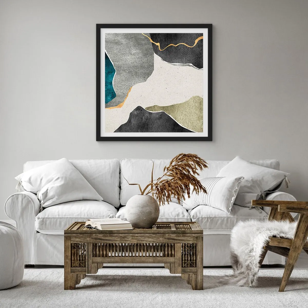 Poster in een zwarte lijst - Mozaïekcompositie met gouddraad - 30x30 cm