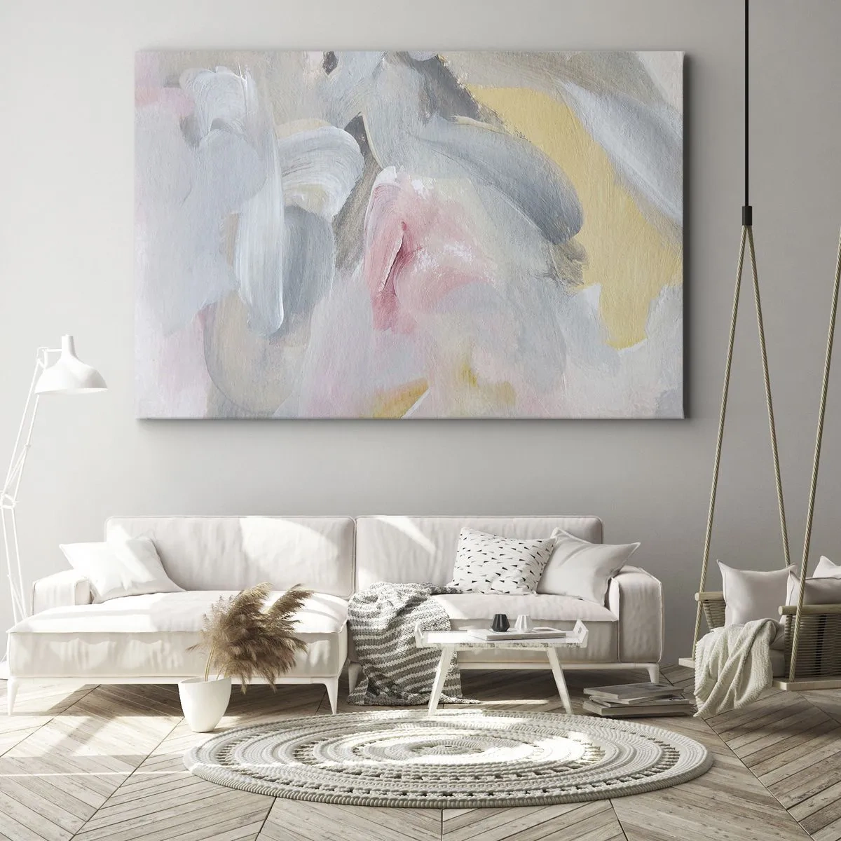 Schilderen op canvas - Abstracte pastelstreken in tinten roze en grijs. - 70x50cm - In een pastelkleurige wereld - Moderne wanddecoratie voor woonkamer en slaapkamer ARTTOR